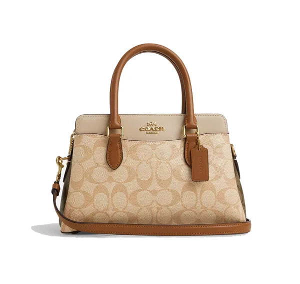 Coach Women's Mini Darcie Carryall In Blocked Signature Canvas Gold/Light Khaki/Khaki Multi