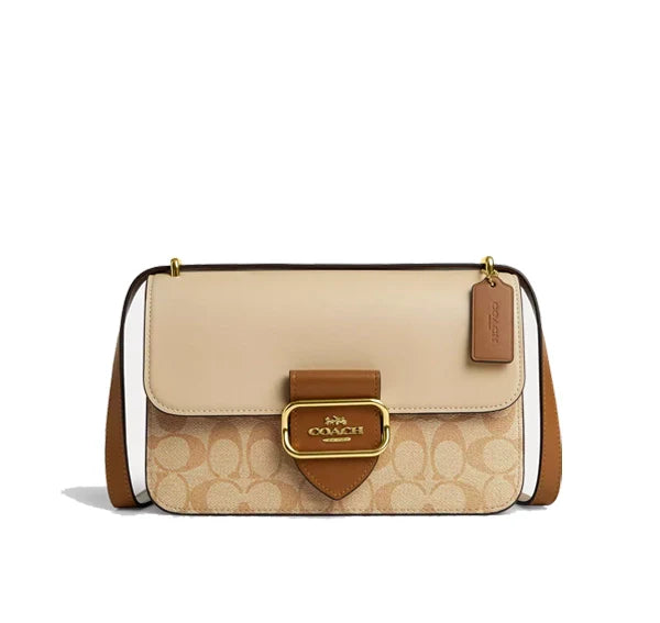 Coach Women's Large Morgan Square Crossbody In Blocked Signature Canvas Gold/Light Khaki/Khaki Multi