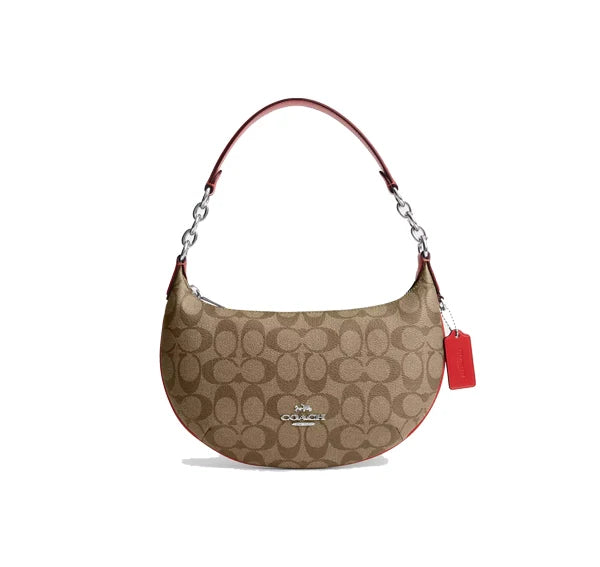 Coach Women's Payton Hobo In Signature Canvas Silver/Khaki/Miami Red