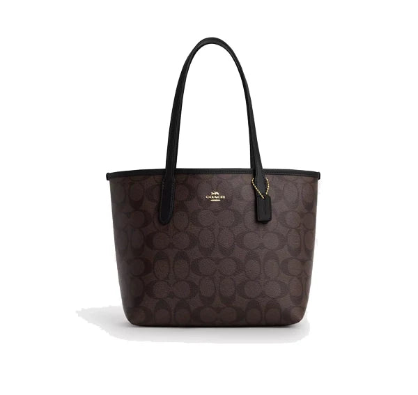 Coach Women's Mini City Tote In Signature Canvas Gold/Brown Black