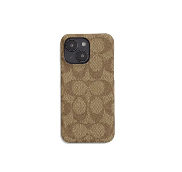 Coach Unisex Iphone 15 Case In Signature Canvas Khaki