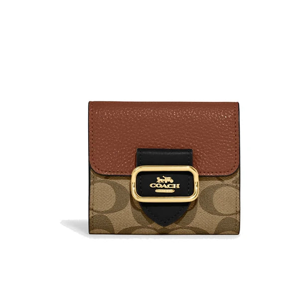 Coach Women's Small Morgan Wallet In Colorblock Signature Canvas Gold/Khaki Multi