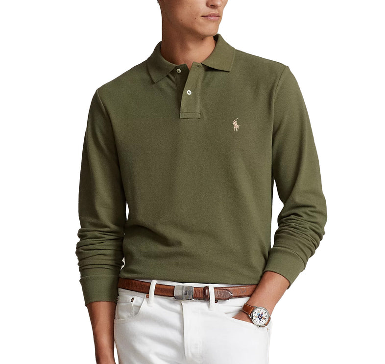 Polo Ralph Lauren Men's Mesh Long Sleeve Polo Shirt All Fits Dark Sage