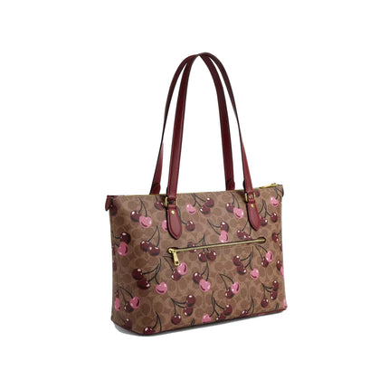 Coach Women's Gallery Tote Bag In Signature Canvas With Cherry Print Gold/Tan Multi