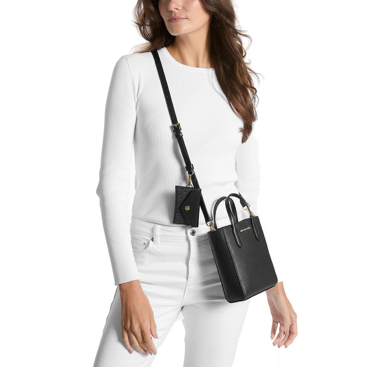Michael Kors Women's Vincent Extra-Small Saffiano Leather Crossbody Bag With Logo Card Case Black/Gold
