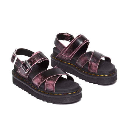 Dr. Martens Women's Voss II Distressed Leather Platform Sandals Black/Fondant Pink