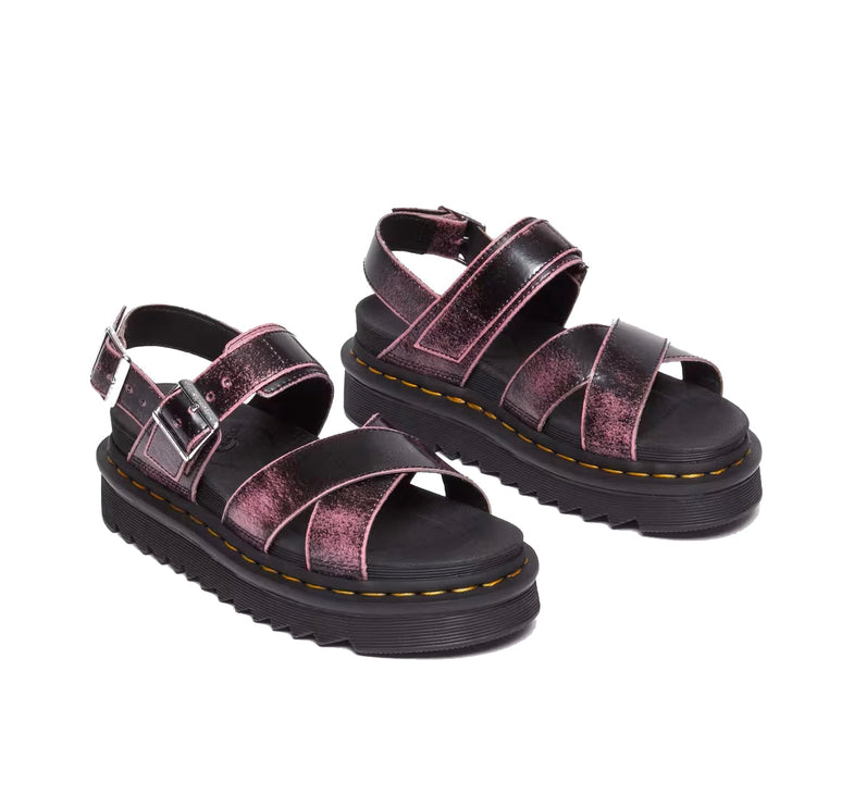 Dr. Martens Women's Voss II Distressed Leather Platform Sandals Black/Fondant Pink