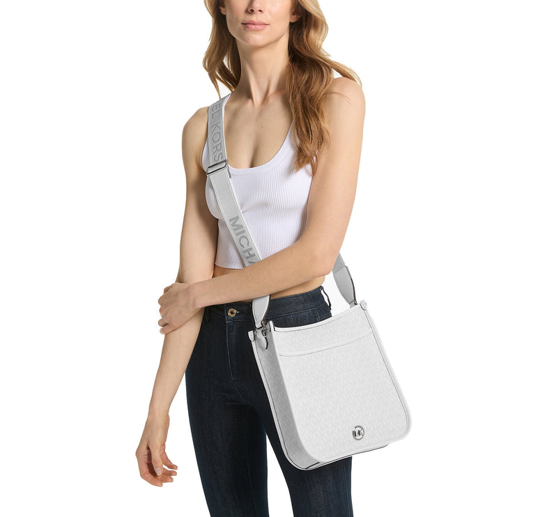 Michael Kors Women's Luisa Large Signature Logo Messenger Bag Optic/Allum