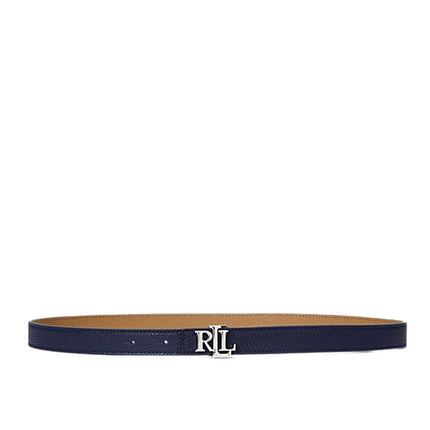 Polo Ralph Lauren Women's Logo Reversible Leather Skinny Belt Refined Navy/Camel