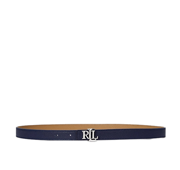 Polo Ralph Lauren Women's Logo Reversible Leather Skinny Belt Refined Navy/Camel