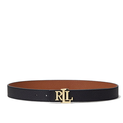 Polo Ralph Lauren Women's Logo Reversible Pebbled Leather Belt Black/Gold - Ready to Ship