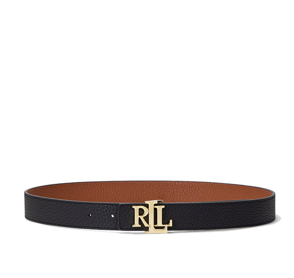 Polo Ralph Lauren Women's Logo Reversible Pebbled Leather Belt Black/Gold - Ready to Ship