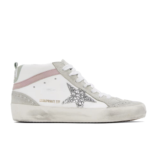 Golden Goose Women's Mid Star Sneakers White/Silver/Ice/Pink